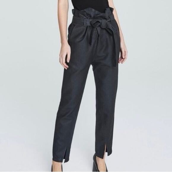 New AG Adriano Goldschmied Small Black Gerren Paperbag Tie Waist Split Hem Pants - Picture 1 of 5